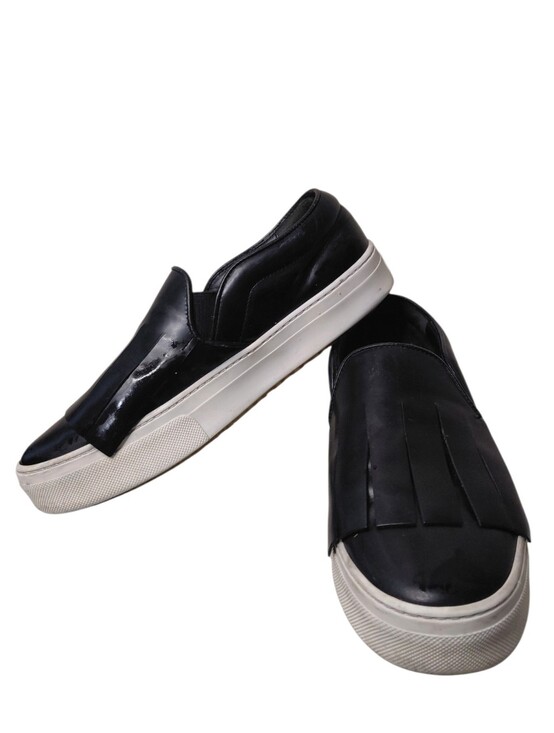 Celine Shoes - Celine Black Leather Slip-On Sneakers with Kiltie Fringe Detail Size 6